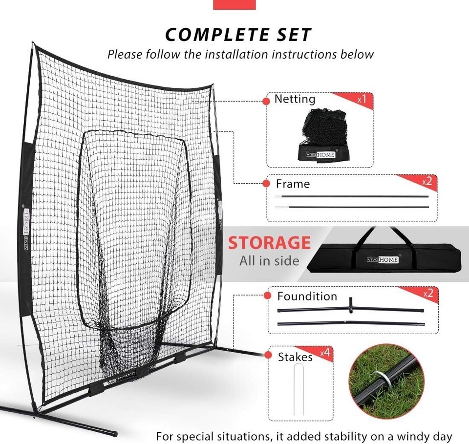 Durable 7x7 Feet Baseball Backstop Net & Adjustable Batting Tee for Training Item image 7