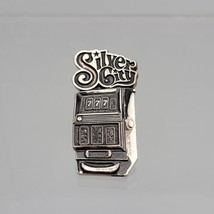 VTG Silver City Casino Slot Machine Pin Button Hat Lapel Tie Vest Black ... - $17.34