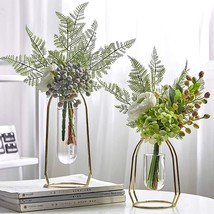 Flower Vases With Iron Art Frame, Metal Geometric Flower Vase, Clear Vase - £27.34 GBP