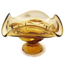 Vintage Viking Glass Amber Gold Epic Leaf Compote Candy Dish 7604 - £35.36 GBP