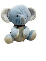 Fisher Price Plush Elephant blue Small Baby Lovey 6"  Brown Ribbon Bow Stuffed - $8.55