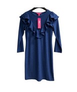 Lilly Pulitzer Pheby Dress Womens XS Blue Cozy Knit Swiss Dot Mini Ruffl... - $733.20 MXN