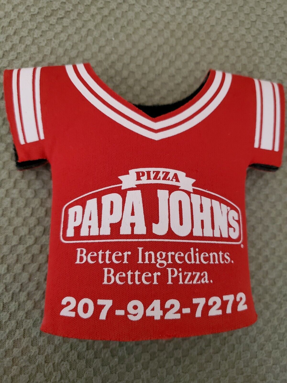 Drink Holder Bottle Cooler Papa John&#39;s Pizza T-Shirt Shaped Insulator Ko... - $2.75