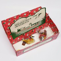 2 Enesco 1983 Miniature Hand-painted Christmas Duck Ornaments &amp; Original... - $26.62