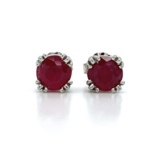 Platinum 1.72 Carat Genuine Natural Ruby Stud Earrings Jewelry (#J6318) - £999.53 GBP