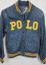 NWT $328 Ralph Lauren Polo Blue Denim Cotton Varsity Jacket S St. Andrews  - $242.99