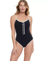 NWT Gottex Sail To Sunset Round Neck One Piece Swimsuit Size 10 Black/Wh... - $39.55