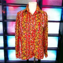 SKYR Disco Shirt M Womens Floral Psychedelic Dagger Collar Button Front Vtg 70s  - £43.01 GBP