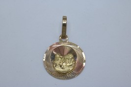 Fine 14K Tri-tone Gold Baptism Pendant Round Charm Medalla de Bautismo Dije - £55.91 GBP