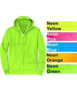Mens Full Zip Hooded Sweatshirt NEON Hoodie Hoody Sizes S-4XL Cotton/Pol... - £22.01 GBP+