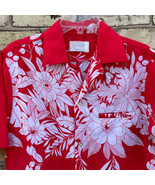 Sand Pebble Men&#39;s M Red Polyester Floral Tiki Tropical Flowers Hawaiian ... - £19.04 GBP