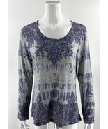 One World Tunic Sweater Sz Large Blue Paisley Rhinestone Lightweight Boh... - $546.43 MXN