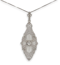 10k Gold Art Deco Genuine Natural Rock Crystal Quartz and Diamond Pendan... - £347.99 GBP