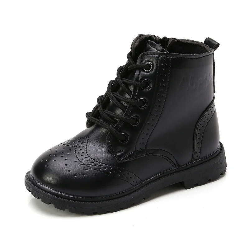 Boys Boots Girls Tide Boots Black Leather Clic Kids Ankle Boots Size 21-37 Cross - $74.20