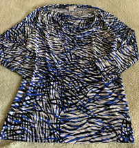 Liz Claiborne White Blue Black Swirls 3/4 Sleeve Dress Shirt Medium - £7.40 GBP