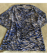 Liz Claiborne White Blue Black Swirls 3/4 Sleeve Dress Shirt Medium - $12.75 CAD