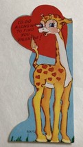 Vintage Die Cut Valentine’s Day Greeting Card Giraffe Go Long Way 5&quot;~755A - $3.95