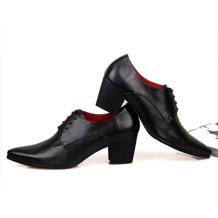 Nuine leather lace up height increasing shoes designer pointed toe high heel oxford man thumb200