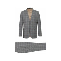 Mens Suit RENOIR English Plaid Window Pane Stretch Slim Comfort 293-7 Gray Brown image 2