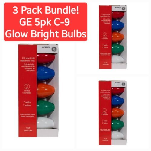 GE C9 GLOW Bright Replacement Bulbs 15 Bulbs Total MultiColor 7 Watt Christmas