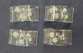 Mcm Reverse Carved Clear Lucite Napkin Rings Floral Vintage Set Of 4 - £8.44 GBP
