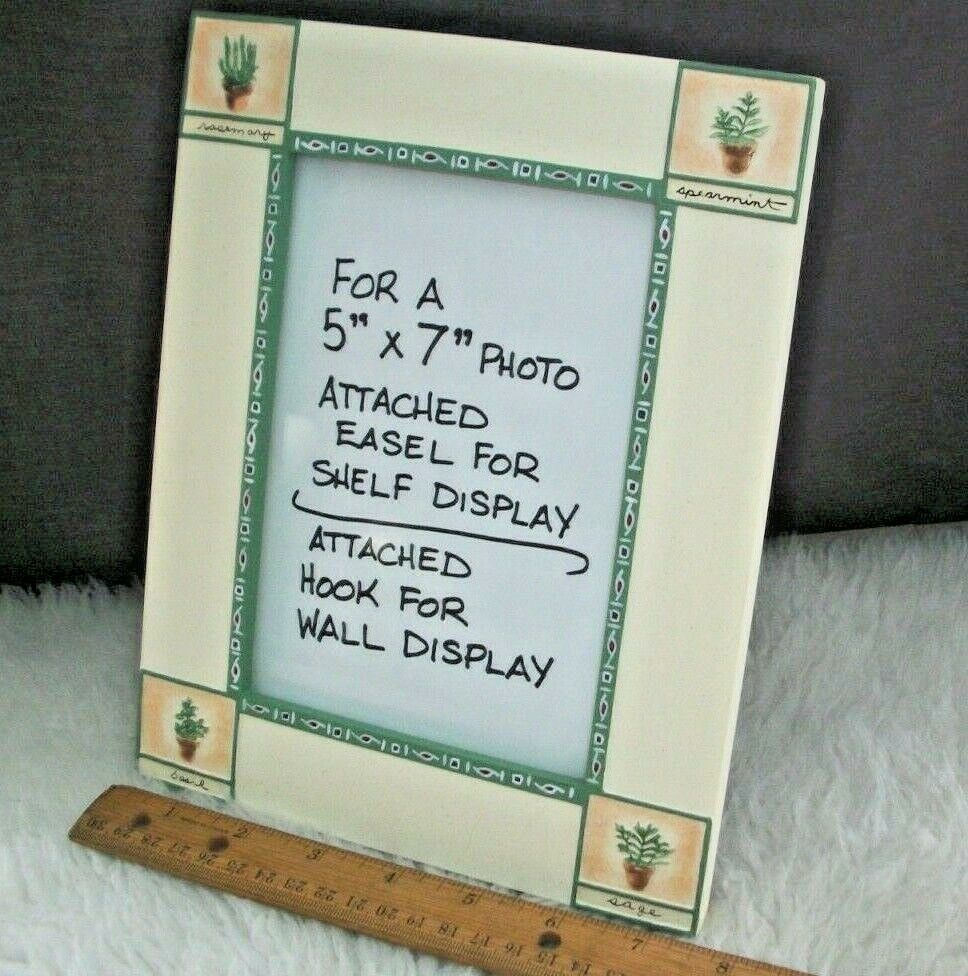 Picture Frame For 5 x 7 Photo Garden Herbs Rosemary Sage Basil Mint Hand Painted - $15.83