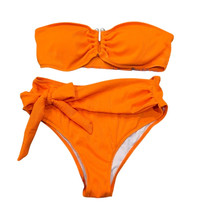 Women&#39;s 2 Piece Bikini Set  Large Rib Knit Strapless Knot Front High Wai... - $14.36