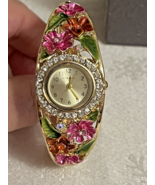 Pink  Enamel Flowers Crystal Bracelet Watch by Strada - £25.90 GBP