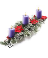 Artificial Christmas Centerpiece 3 Candle Holders Red Flowers Berries 30... - $423.97 MXN