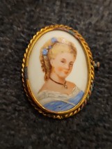 Vintage Limoges France Lovely Lady White Porcelain  Brooch Pin trombone closure - $14.80