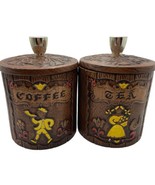 Vintage 1962 Treasure Craft Coffee Tea Canisters Lids Folk Art Kitsch Ce... - $34.41 CAD