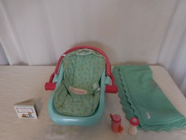 American Girl Bitty Baby Green Pink Car Seat Carrier + Bottle Butterfly ... - $30.71