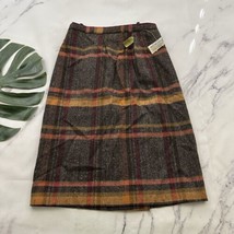 Womens Vintage 80s Tweed Pencil Skirt Size 10 New Brown Pink Plaid Wool ... - £26.87 GBP