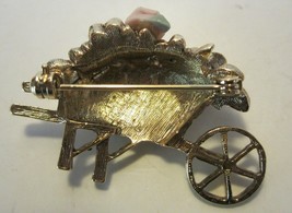 Wheel Barrow Brooch Pin Vintage Pink Porcelain Rose With Faux Pearl - £13.66 GBP