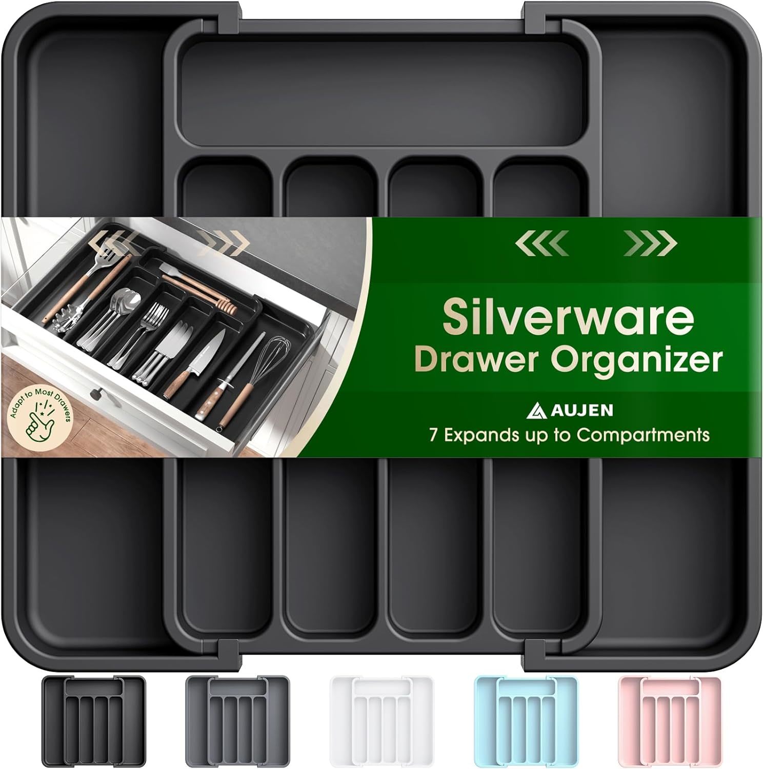 Aujen Silverware Organizer - Expandable Kitchen Drawer Organizer,, Black - $38.93