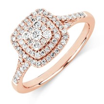 0.75Ct Künstlicher Diamant Doppel Halo Verlobungsring 14K Rose Vergoldet Silber - £161.07 GBP