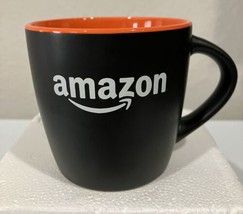 Amazon Ceramic Coffee Mug Cup Arrow Logo Flat Black Glossy Orange Inside - £16.99 GBP