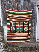 Vintage Mexican Mexico Woven Wool Serape Aztec God Goddess Blanket 54x72 - $99.99