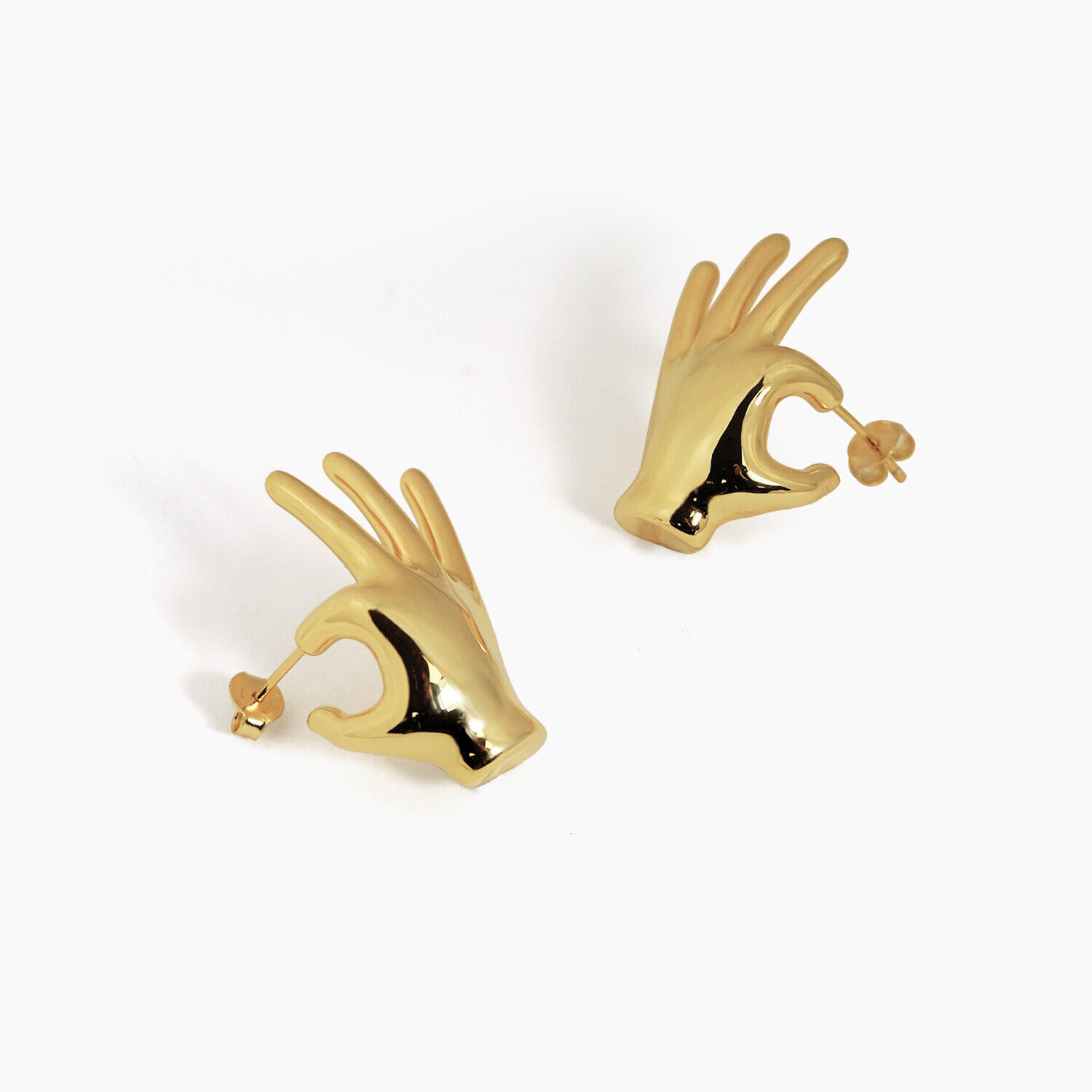 Simple Ok Hand Shape Stud 18k Yellow Gold Plated Fashion Women's Jewelry Gift - $152.00