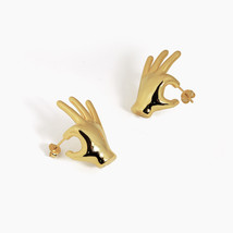 Simple Ok Hand Shape Stud 18k Yellow Gold Plated Fashion Women&#39;s Jewelry Gift - £101.66 GBP