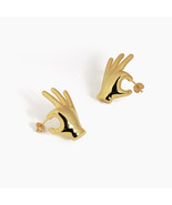 Simple Ok Hand Shape Stud 18k Yellow Gold Plated Fashion Women&#39;s Jewelry... - £101.36 GBP