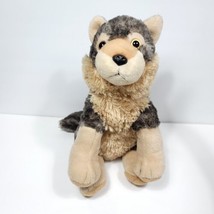 Brown Gray Husky Wolf  Puppy Dog Plush Stuffed Animal 13&quot; Realistic - £23.79 GBP