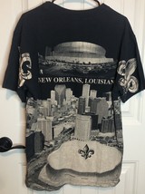 New Orlean All Over Print Shirt Downtown Skyline Dome Size Large Black - £14.38 GBP