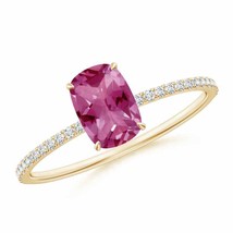 ANGARA Thin Shank Cushion Cut Pink Tourmaline Ring With Diamond Accents - £899.69 GBP