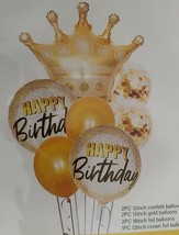 7 Pcs Balloons Bouquet Gold Decoration Crown Adult Happy Birthday Events... - £9.51 GBP
