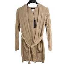 Tahari Cardigan Womens S Beige Cable Knit Open Tie Waist Hooded Neutral ... - £28.66 GBP