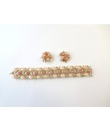 Moonglow Lucite Neutral Color Wide Bracelet &amp; Matching Clip Earrings - $51.91 CAD