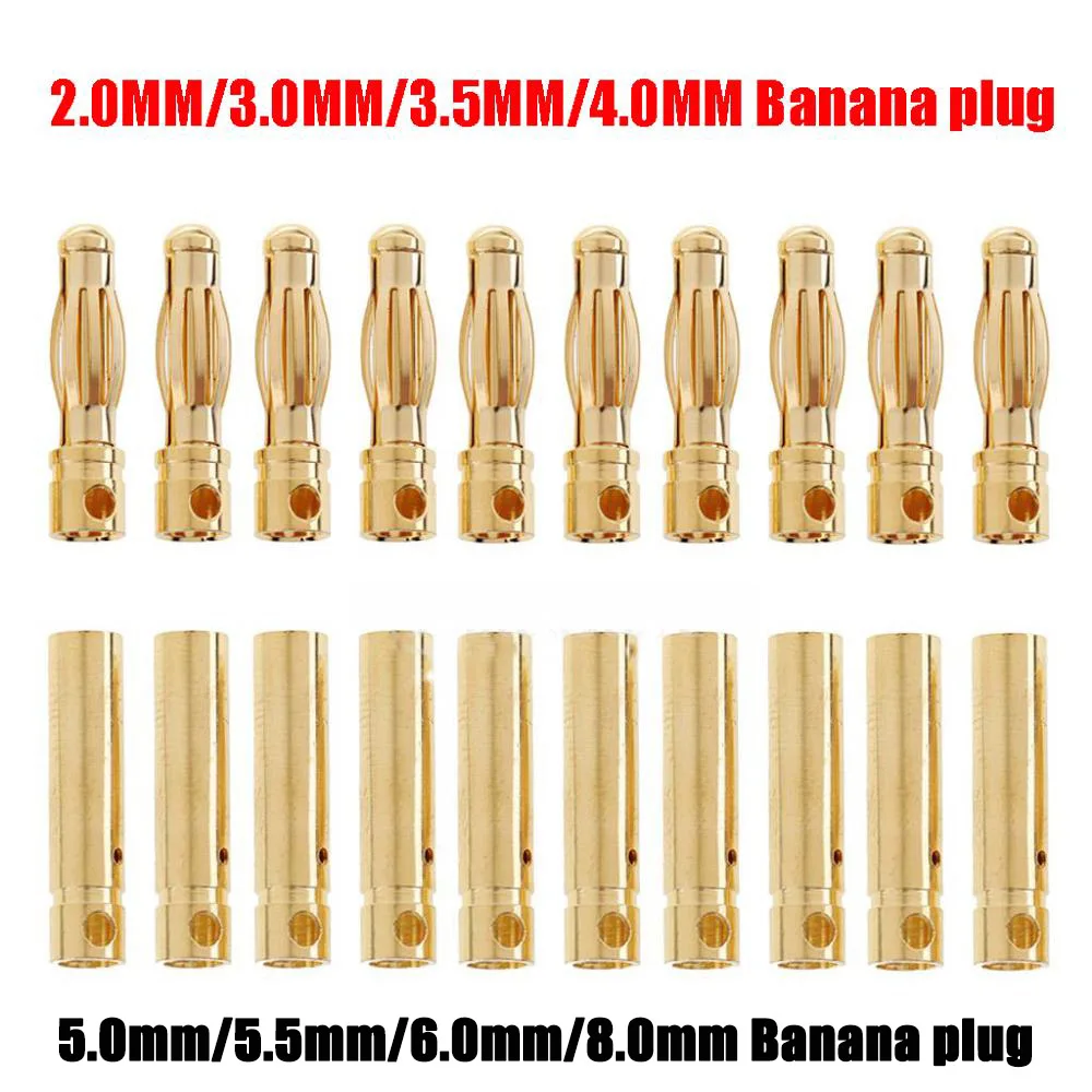 5/10Pair 2.0mm/3.0mm/3.5mm/4.0mm/5mm/5.5mm/6mm/8mm RC Battery Gold-plate... - £6.37 GBP+