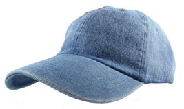Light Blue Jean Baseball Cap Plain Polo Style Washed Adjustable 100% Cotton - £12.58 GBP