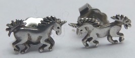 Vintage Sterling Silver Mythical Unicorn Horse Post Stud Earrings M mark 3/8&quot; - £14.42 GBP